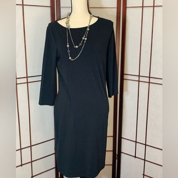 Garnet Hill sleek long sleeve little black dress - Picture 1 of 9